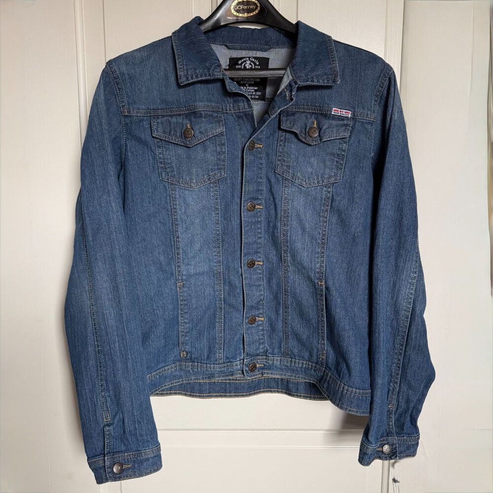 Vtg 90s denim trucker jacket womens M blue button down boxy grunge workwear